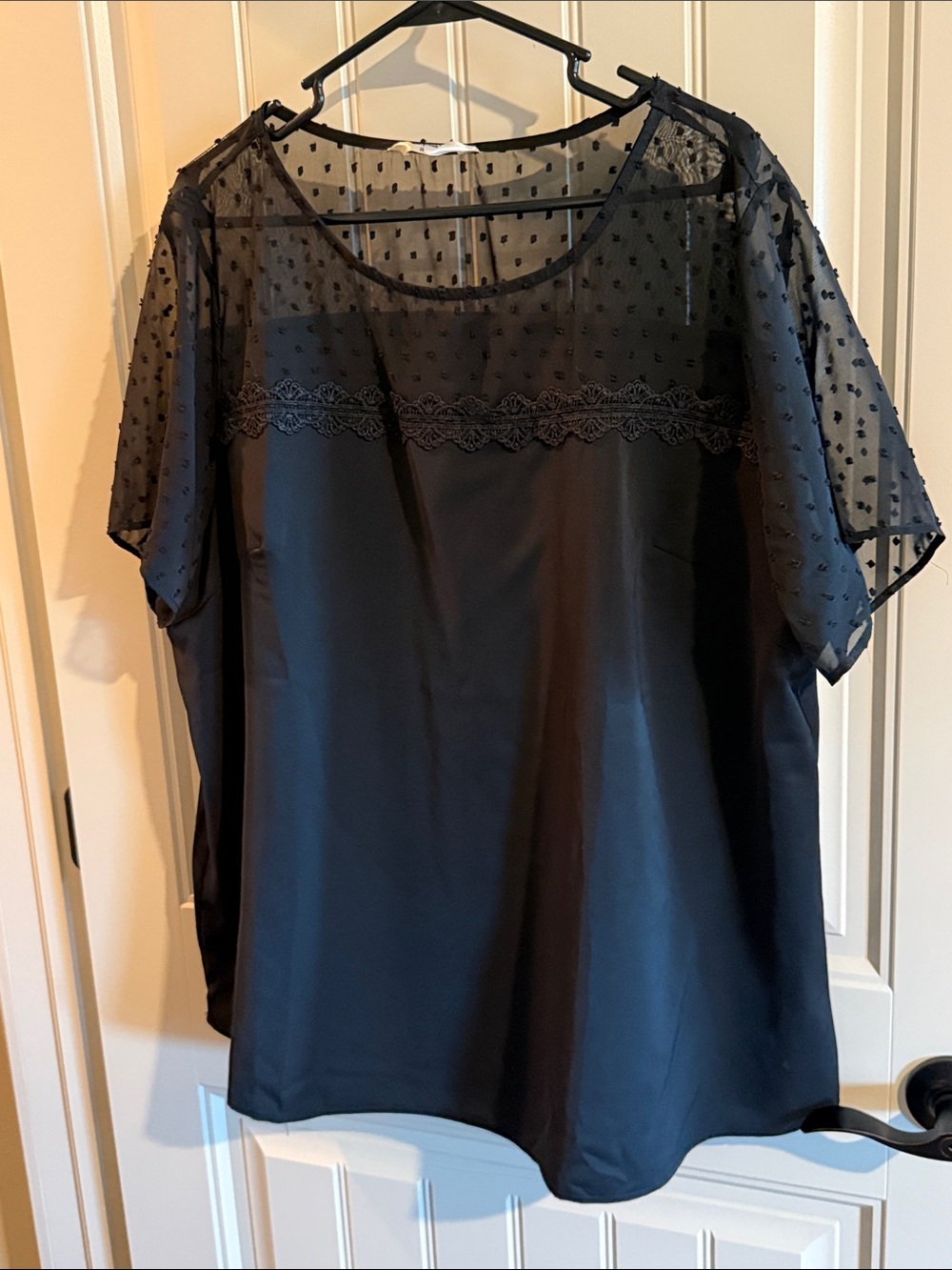 Agnes Orinda Sheer Yoke Black Women's Blouse with Lace Detail